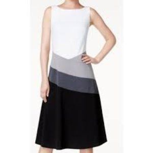 Calvin Klein White Gray Black Sleeveless A-line Wear to Work Dress